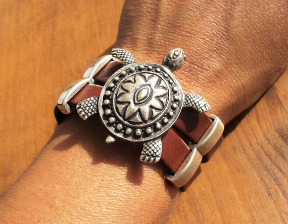 Silver & Leather Custom turtle Bracelet Gift for Her • Personalized Handmade Jewelry Gift • Beaded Charm Bracelet Personalized Gifts