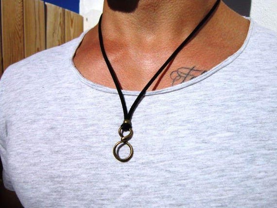 Mens Couples Necklace Leather Pendant Necklace – Handmade Jewelry Gift for Him Personalized Jewelry by Kekugi