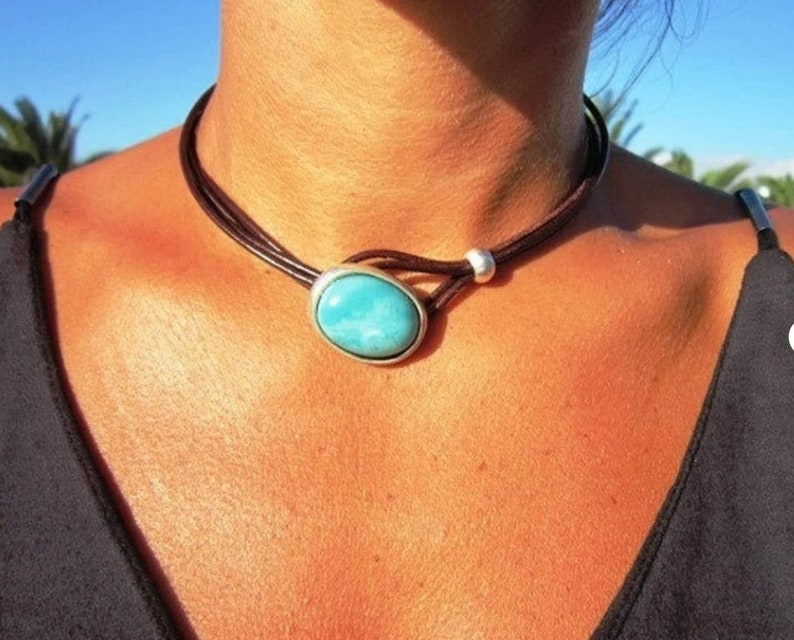 VENTE 50 % DE RÉDUCTION collier turquoise, choker turquoise, bijoux turquoise, collier boho, collier choker, chokers, collier boho image 2