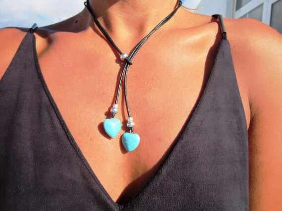 Handmade Couples Heart Necklace • Y lariat Necklace Customized • Personalized Bohemian Jewelry Gift for Her • Birthday Gift for mom or Mama