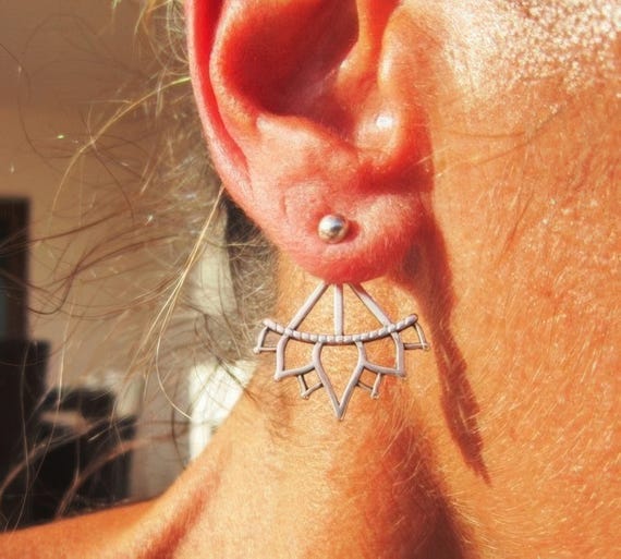 1 pair  2 pcs silver stars ear jacket, Gift for her hook sterling silver earrings dangle, drop earrings. cute boho unique earrings by kekugi