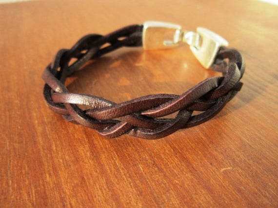 braided Silver and Leather mens bracelet, friendship couples bracelet, men cuff bracelet, handmade silver mens jewelry, unique gifts for men