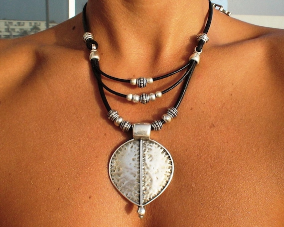 Layered Statement Silver Necklace • Beaded Couples Necklace Pendant Charm • Custom Personalized Jewelry • Best Selling Items Gift for Her