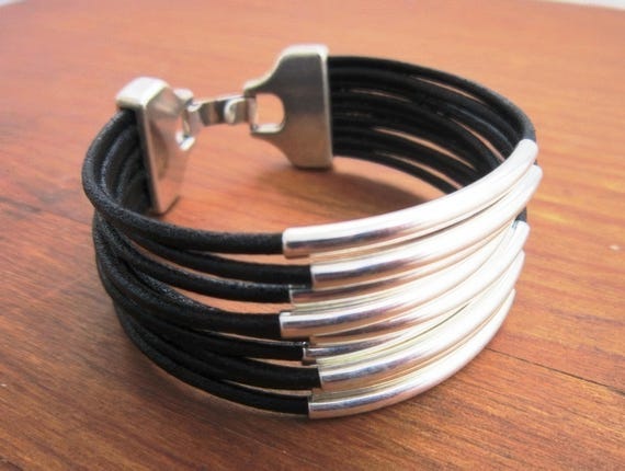 Leather & Silver Charm Beaded Bracelet • Handmade Jewelry Gift for Her • Custom Bracelet Gift • Personalized Jewelry Gifts by Kekugi