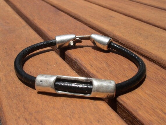 Personalized Leather & Silver Beaded Bracelet Gifts for Men • Handmade Mens Jewelry • Birthday Gift or Custom Jewelry Gift for Him by Kekugi