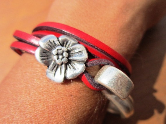 wrap bracelet,red bracelet, flower bracelet, womens bracelets, silver bracelet, leather bracelet, beaded Bracelets, fashion jewelry