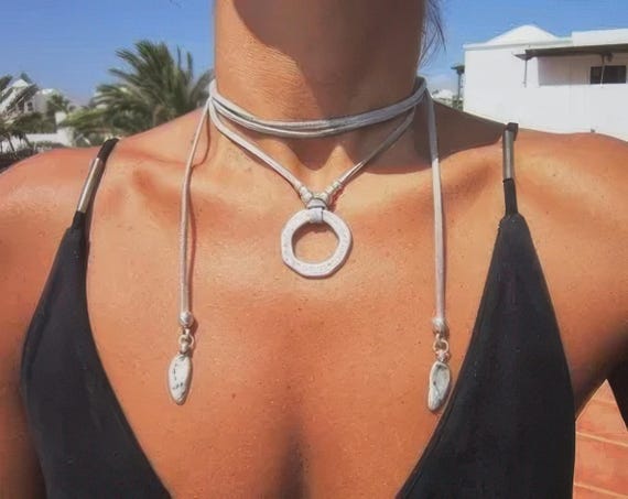 Beaded Ring Necklace Silver Charm couples Necklace • Bohemian Handmade Personalized Jewelry • Gift for her