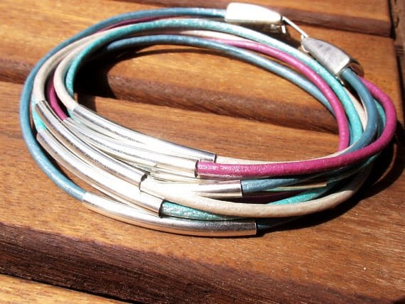 wrap bracelet, wrapping bracelet, colorful leather bracelet, womens bracelet, silver bracelet, leather bracelets, wrap bracelets