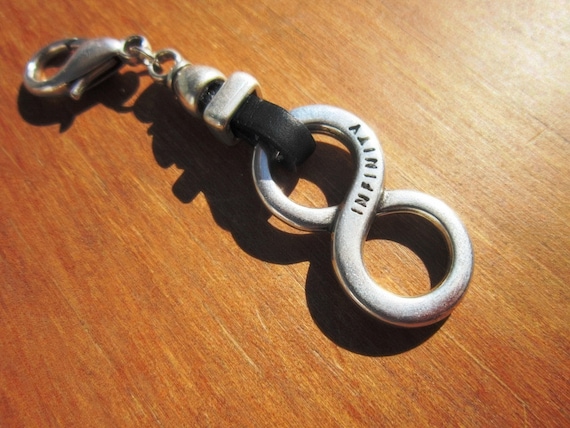 Silver Infinity Personalized Leather Keychain for Men and Women • Custom Key Holder • Handmade Gift for Her Him