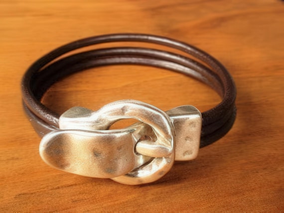 Bohemian Leather and Silver Beaded Bracelet Jewelry • Handmade Personalized Jewelry Gifts • Custom Bracelet Gift for Her by Kekugi