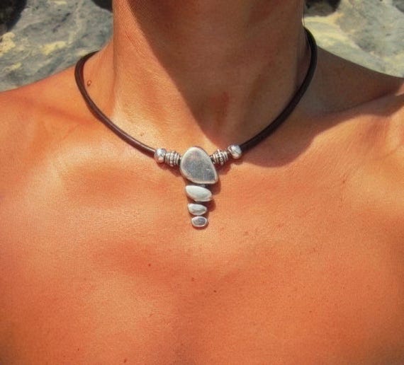 womens choker, choker necklace, leather choker, handmade jewelry, silver necklaces, unique necklaces, nature jewelry, leather necklace
