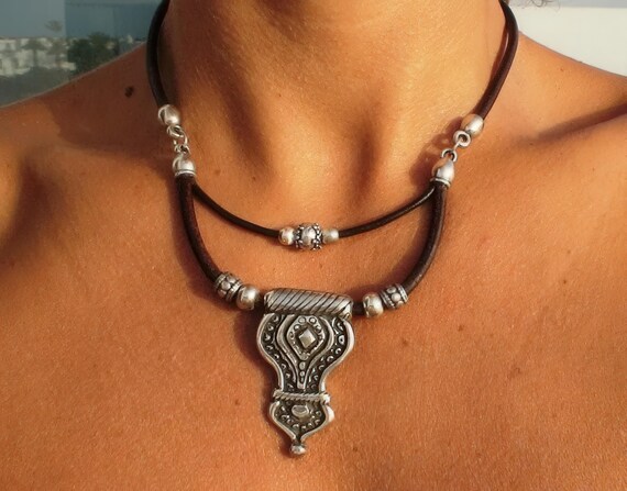 Layered Statement Silver Beaded Necklace with charm • Couples Necklace with Charm • Handmade Personalized Jewelry Gift for Her by Kekugi