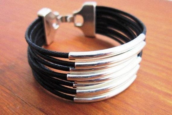 Leather & Silver Charm Beaded Bracelet • Handmade Jewelry Gift for Her • Custom Bracelet Gift • Personalized Jewelry Gifts by Kekugi