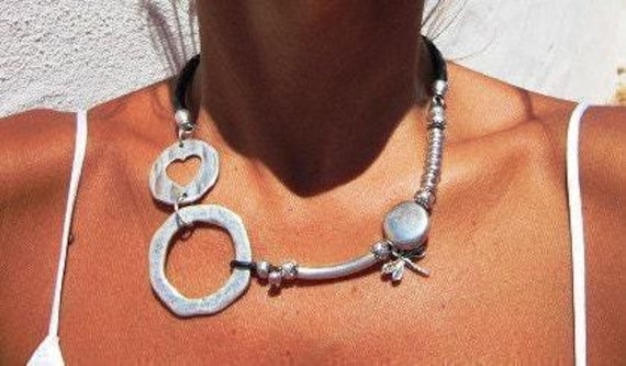 Couples Beaded Necklace with Silver Heart Pendant Charm • Bohemian Handmade jewelry Necklaces for Women • Personalized Jewelry Gift for Her