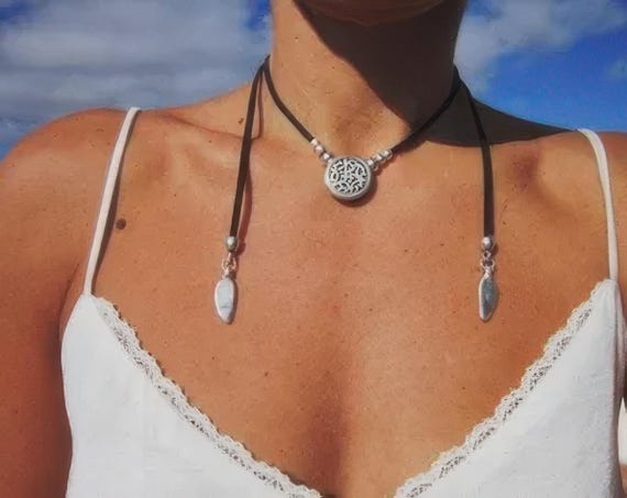 Layered Statement Silver Beaded Necklace with Boho pendant • Couples Necklace Handmade Personalized Jewelry Gift for Her by Kekugi