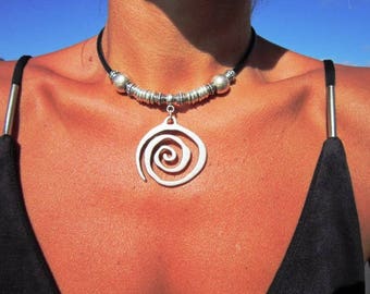 Ethnic necklace, ethnic jewelry, spiral beaded jewelry, Pendant necklaces, necklaces for women, fashion jewelry