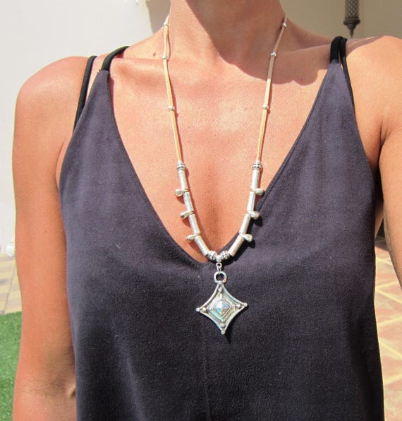 Best selling items Silver Everyday Pendant Beaded Necklace • Long Boho Layered Chunky Necklace Gift for Her • Necklaces for Women by Kekugi