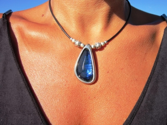 Silver Beaded Blue Crystal Necklace Charm • Bohemian personalized Handmade jewelry • Necklaces for Women • Best Selling Items Gift for Her