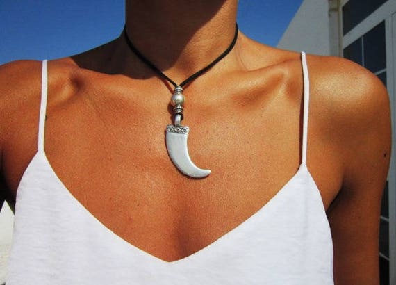 Horn pendant long necklace, handmade silver necklaces for women,  bohemian necklace boho jewelry