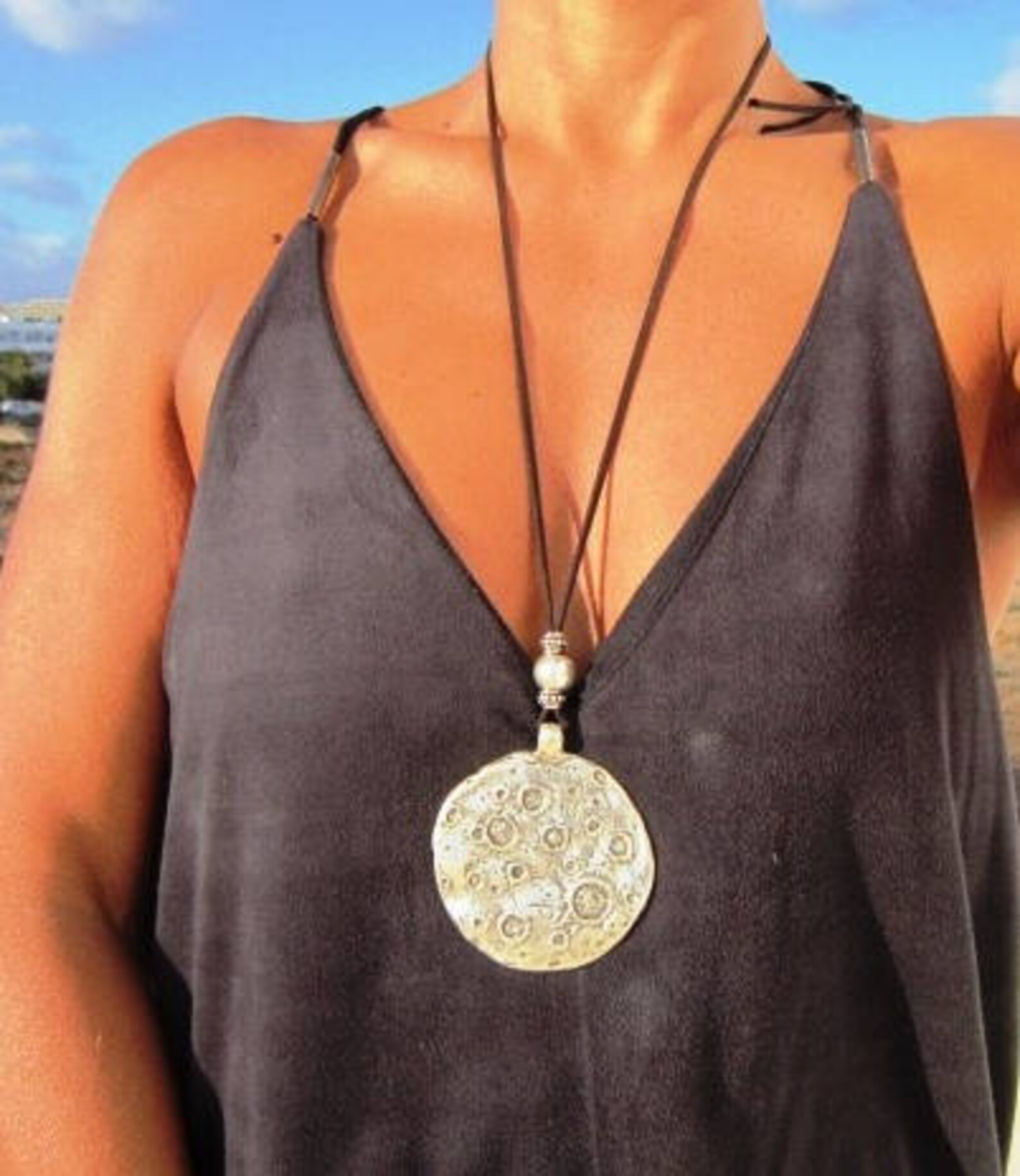 Moon Pendant Necklace Moon Necklace Long Pendant Necklace Etsy