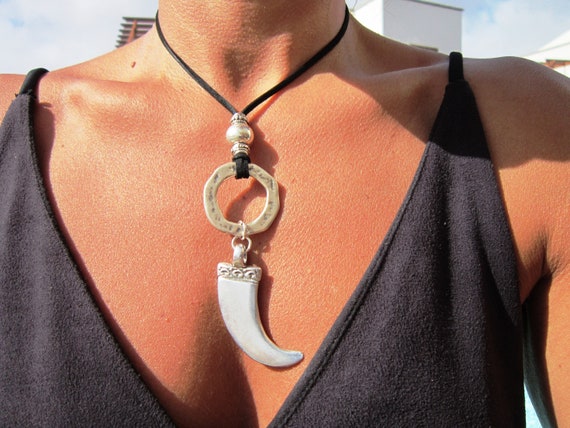 long boho horn pendant necklace, necklaces for women