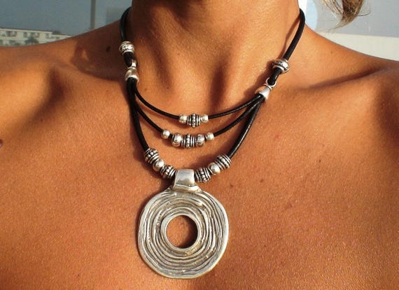 Layered Statement Silver Beaded Necklace with charm • Couples Necklace with Charm • Handmade Personalized Jewelry Gift for Her by Kekugi