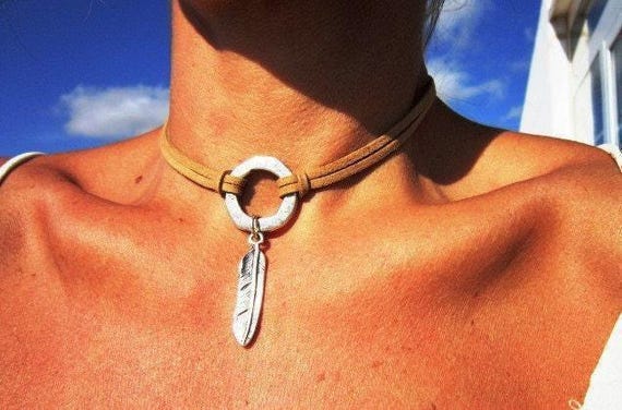 Bohemian Leather Choker Necklace beaded with charm • silver necklaces for women, Handmade personalized jewelry