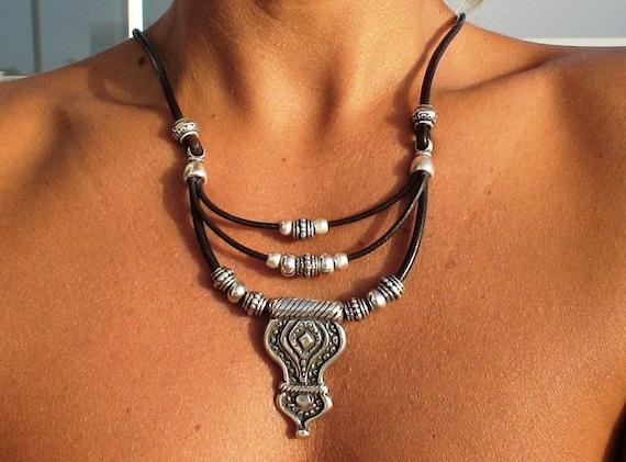 Layered Statement Silver Beaded Necklace with charm • Couples Necklace with Charm • Handmade Personalized Jewelry Gift for Her by Kekugi