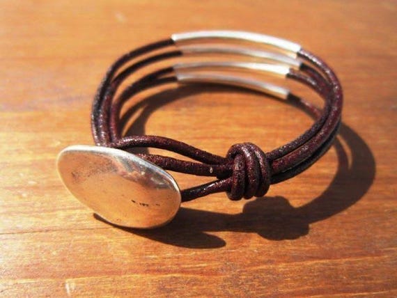 Personalized Leather & Silver Beaded Bracelet Gifts • Handmade Bohemian Jewelry • Birthday Gift or Custom Jewelry Gift for Her by Kekugi