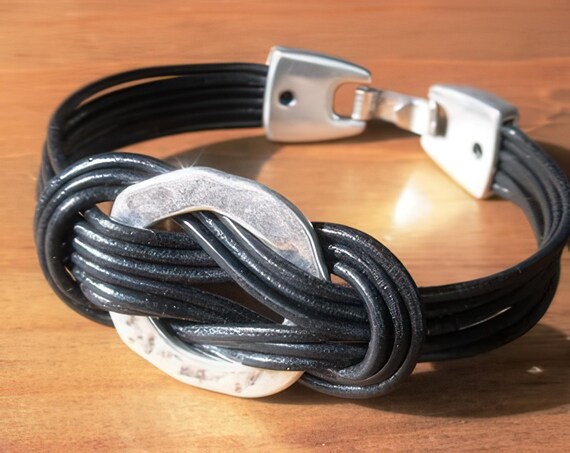 Personalized Leather & Silver Beaded Bracelet Gifts for Men • Handmade Mens Jewelry gifts