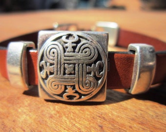 Celtic Silver and Leather mens bracelet, friendship couples bracelet, men cuff bracelet, handmade silver mens jewelry, unique gifts for men