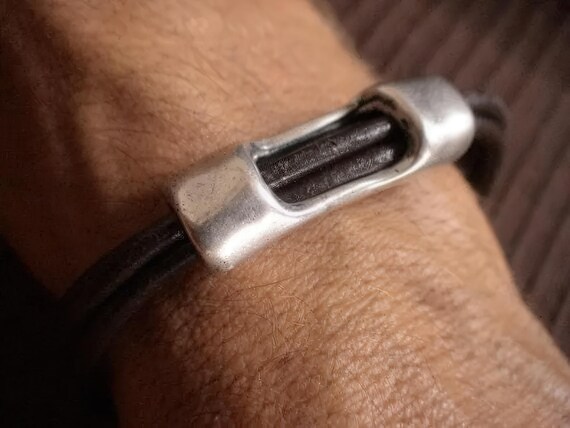 Leather & Silver Mens Bracelet • Matching Couple Bracelets • Custom mens bracelet Gift for him • Best Selling Items jewelry by Kekugi