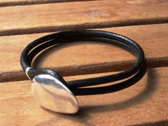 Silver & Leather Custom Bracelet Gift for Her • Personalized Handmade Jewelry Gift • Beaded Charm Bracelet Personalized Gifts for Birthday