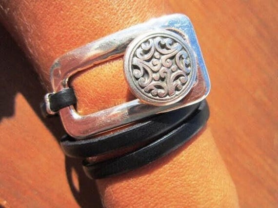 Bohemian Leather and Silver Beaded Bracelet Jewelry • Handmade Personalized Jewelry Gifts • Custom Bracelet Gift for Her by Kekugi