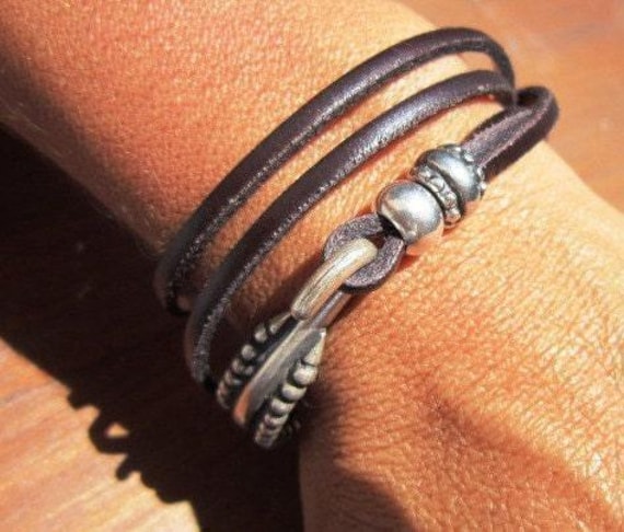 Beaded Leather Bracelet Personalized Gifts • Silver Custom Bracelet • Personalized Handmade Jewelry Gift for Her by Kekugi Bohemian jewelry