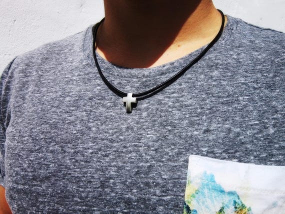 Mens cross Necklace Leather Pendant Couples Necklace – Handmade Jewelry Gift