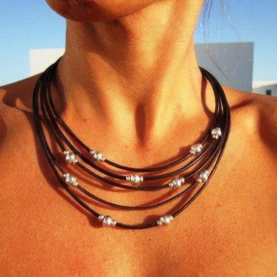 Layered Statement Silver Beaded Necklace with charm • Couples Necklace with Charm • Handmade Personalized Jewelry Gift for Her by Kekugi