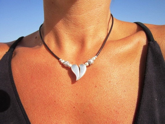 love heart necklace,silver heart pendant beaded jewelry, silver necklace, etsy jewelry, heart pendant, girlfriend necklace