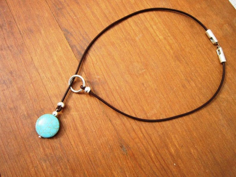 resin turquoise leather necklace, lariat necklace, y shapped necklace, turquoise jewelry, y silver necklace, bohemian jewelry image 8