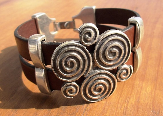 Bohemian Leather and Silver Beaded Bracelet Jewelry • Handmade Personalized Jewelry Gifts • Custom Bracelet Gift for Her by Kekugi
