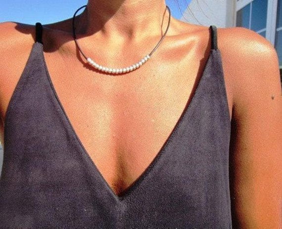Boho Luxe Beaded Necklace for Women • Everyday Simple Leather Necklace for Women • Personalized Bohemian Jewelry Gift for Her by Kekugi