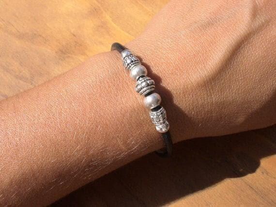 Leather & Silver Bracelets for Women • Matching Couple Bracelets • Custom bracelet Gift for women • Best Selling Items jewelry by Kekugi