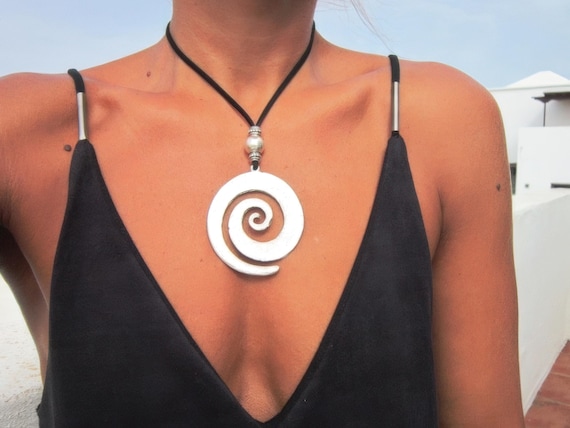 Beaded Spiral summer Necklace silver Charm • Personalized Handmade hawaiian Jewelry • matching necklaces