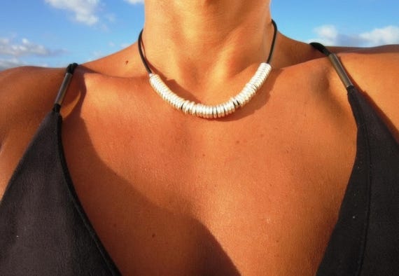 Statement Silver Beaded Boho Choker Necklace • Bohemian Handmade jewelry • Necklaces for Women • Personalized Jewelry Gift for Her by kekugi