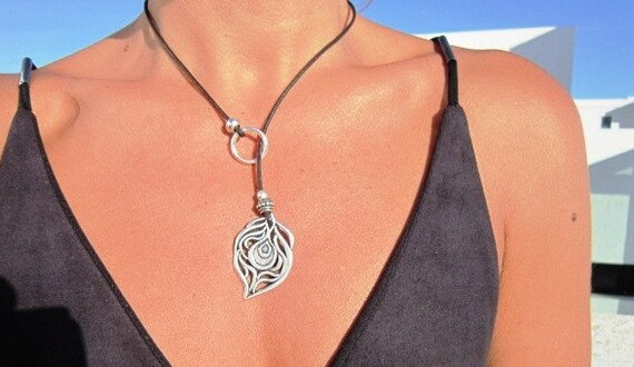 peacock feather silver necklace, y lariat necklaces for women, silver bohemian necklace jewelry