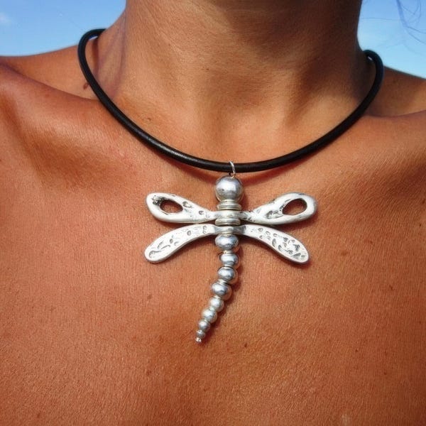 Statement Pendant Charm Dragonfly Necklace • Silver Beaded Necklaces for Women • Handmade Personalized Jewelry Best selling items Gifts
