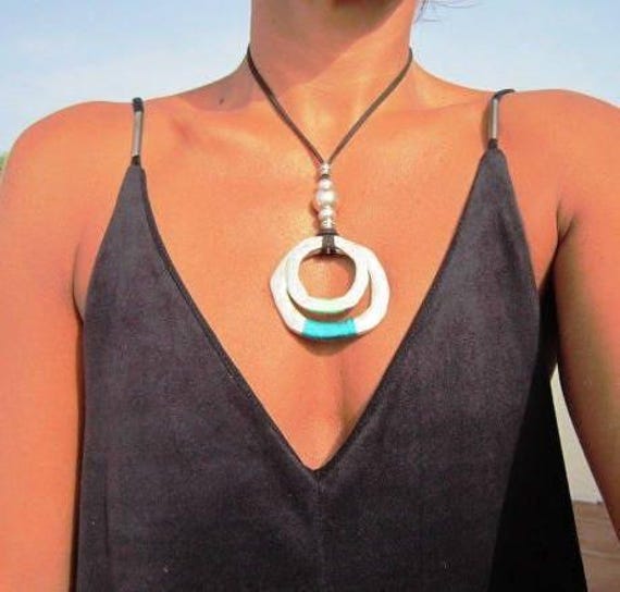 Best selling items Silver Everyday Pendant Beaded Ring Necklace • Long Layered Chunky Necklace Gift for Her • Silver Necklaces for Women