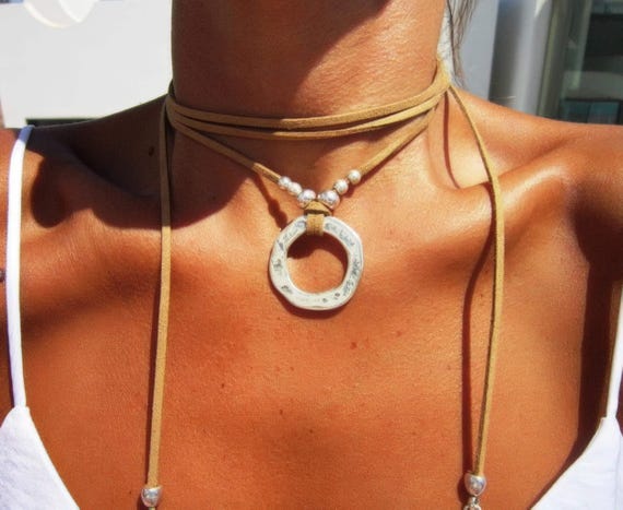 Beaded Ring Necklace Silver Charm Host Gift or couples Necklace • Bohemian Handmade Personalized Jewelry • eternity discreet collar