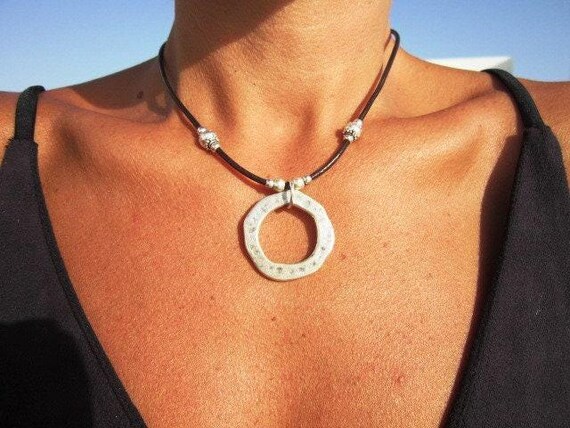 Statement Silver Pendant Charm ring Necklace • Silver Beaded Necklaces for Women • Handmade Personalized Jewelry Best selling items Gifts