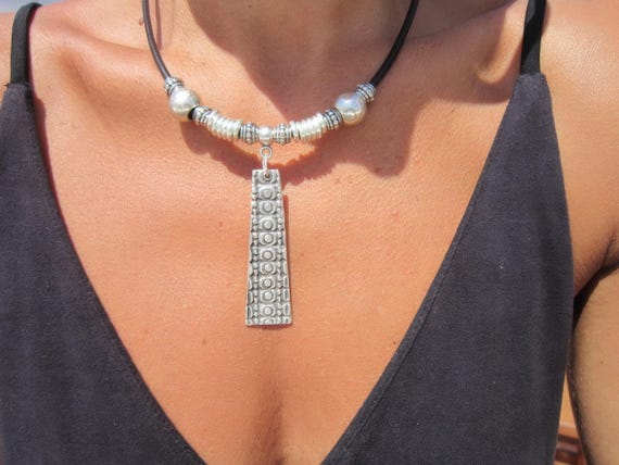 Silver Beaded Necklace with Charm • Bohemian Handmade jewelry • Matching Couples Necklaces for Women • Personalized Jewelry Gift for Her